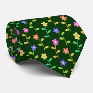 Cravate Fleurs colorées, Motif Floral, Verdure, Boho