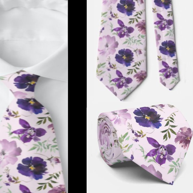 Cravate Fleurs d'Aquarelle Florale Blanche Lavande Violett (Créateur téléchargé)