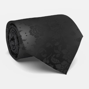 Cravate Fleurs d'argent gris-noir Floral Élégant