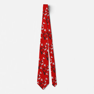 Cravate Fleurs de cerises blanches sur les fleurs de print