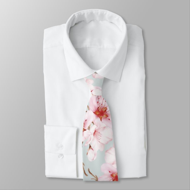 Cravate Fleurs de cerisier à l'aquarelle rose poussiéreuse (Attaché)