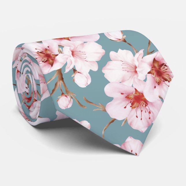 Cravate Fleurs de cerisier à l'aquarelle rose poussiéreuse (Roulé)