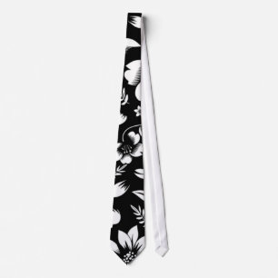 Cravate Fleurs de feuilles florales modernes noir blanc qu