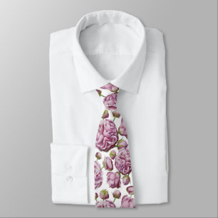Cravate Fleurs de jardin de camélia rose 