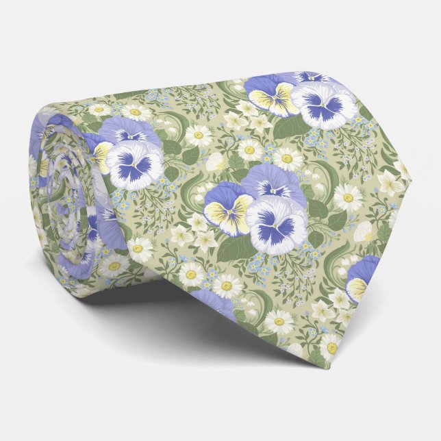 Cravate Fleurs de jardin printanier sur sauge (Roulé)