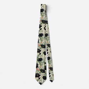 Cravate fleurs de jardin sauvage de printemps noir prairie
