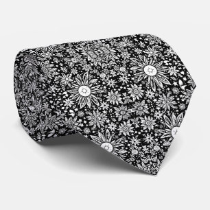 Cravate Fleurs de l'espace Floral Motif noir et blanc