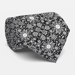 Cravate Fleurs de l'espace Floral Motif noir et blanc