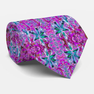 Cravate Fleurs de lys orientales abstraites aqua et violet