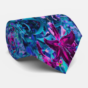 Cravate Fleurs de lys orientales abstraites violettes et r