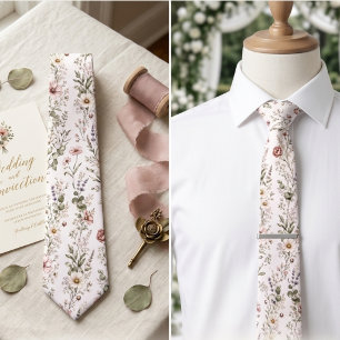 Cravate Fleurs de mariage romantiques rose saumonées