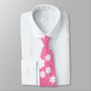 Cravate Fleurs de papier blanc sur rose