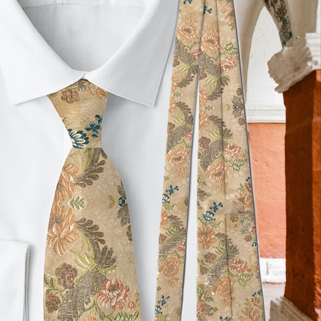 Cravate Fleurs de Pêche Douce Feuilles d'Olivier (Créateur téléchargé)