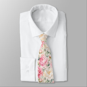 Cravate Fleurs de pivoine à l'aquarelle pastel doux