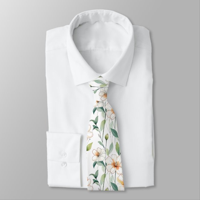 Cravate Fleurs de printemps blanches motif floral (Attaché)