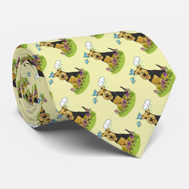 Cravate Fleurs de printemps Welsh Terrier Chien avec Fleur (Roulé)