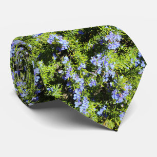 Cravate fleurs de romarin bleu sur aiguilles vertes
