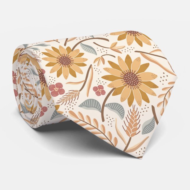 Cravate Fleurs de soleil et oreilles de blé (Roulé)