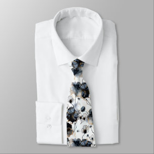 Cravate Fleurs de style noir blanc or moderne