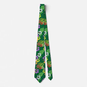 Cravate Fleurs d'Hibiscus Colorées en Vert