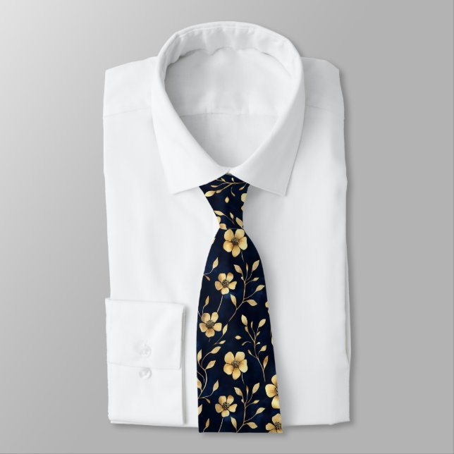 Cravate Fleurs dorées motif marine (Attaché)