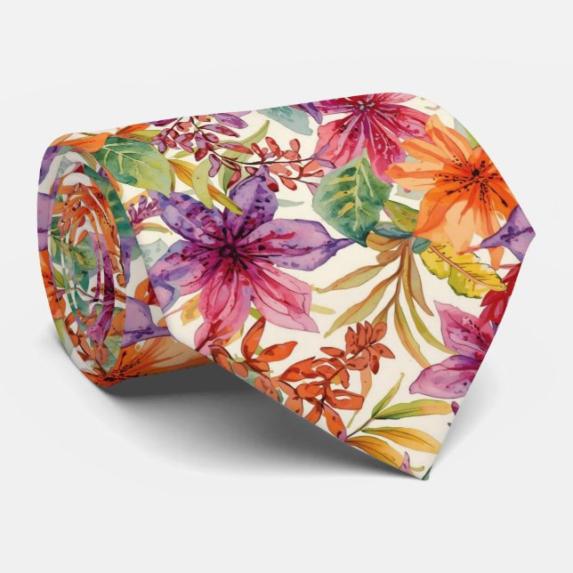 Cravate Fleurs élégantes d'été à l'aquarelle Teintes vives (Roulé)