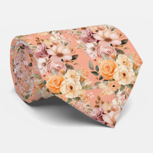 Cravate Fleurs élégantes pêche rose floral