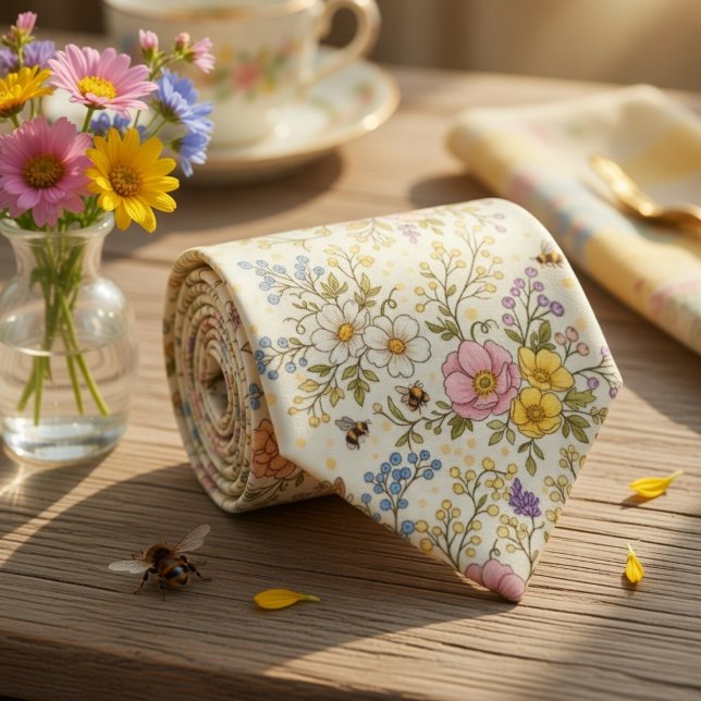 Cravate Fleurs et abeilles fantaisistes de la prairie (Créateur téléchargé)