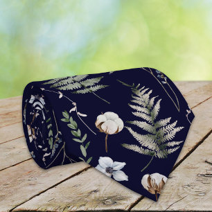 Cravate Fleurs et Feuilles de fougères Forêt Florale Botan