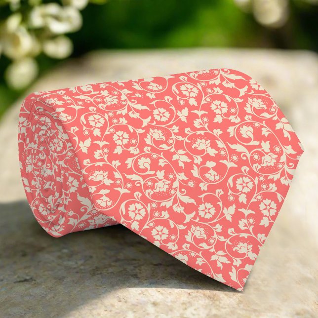 Cravate Fleurs et Feuilles sur Arrière - plan rouge clair (Créateur téléchargé)