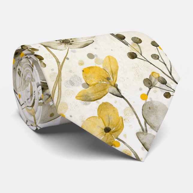 Cravate Fleurs et libellules à l'aquarelle - neutre (Roulé)