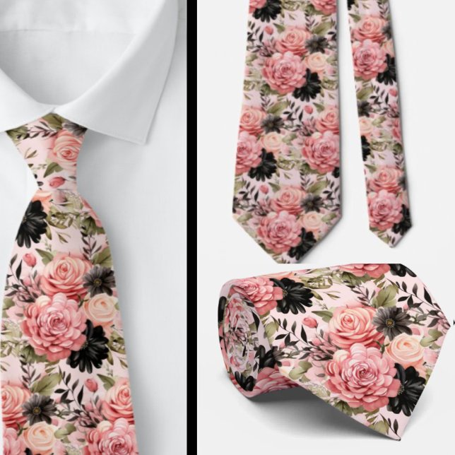 Cravate Fleurs florales roses et noires de goth (Créateur téléchargé)