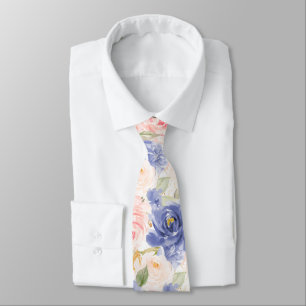 Cravate Fleurs H2 Méditerranée Roses roses blush bleu