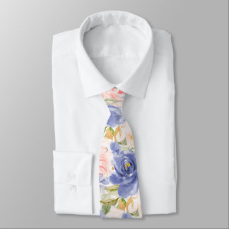 Cravate Fleurs H2 Méditerranée Roses roses blush bleu
