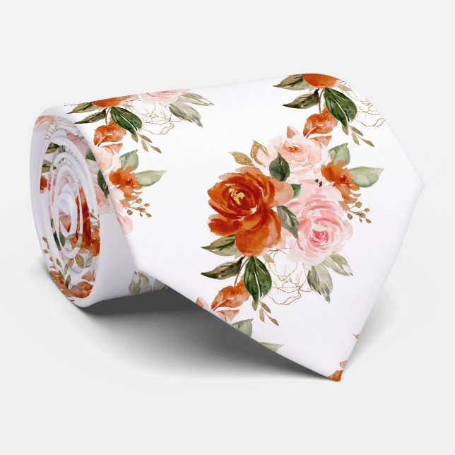 Cravate Fleurs H2 Rouille Orange Blush Roses   (Roulé)