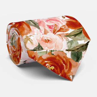 Cravate Fleurs H2 rouille orange blush roses