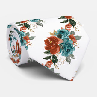 Cravate Fleurs H2 Sarcelle Vert Rouille Orange Roses