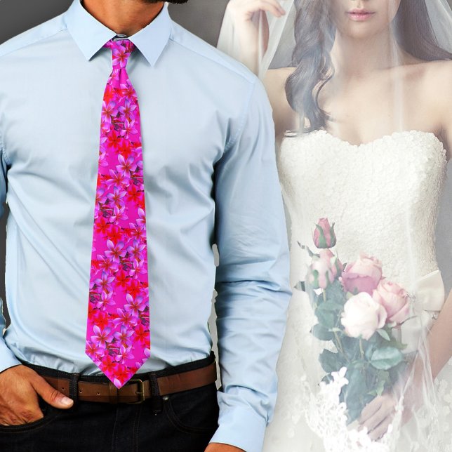 Cravate Fleurs Hawaïennes Néon Plumeria Frangipane Gras (Créateur téléchargé)