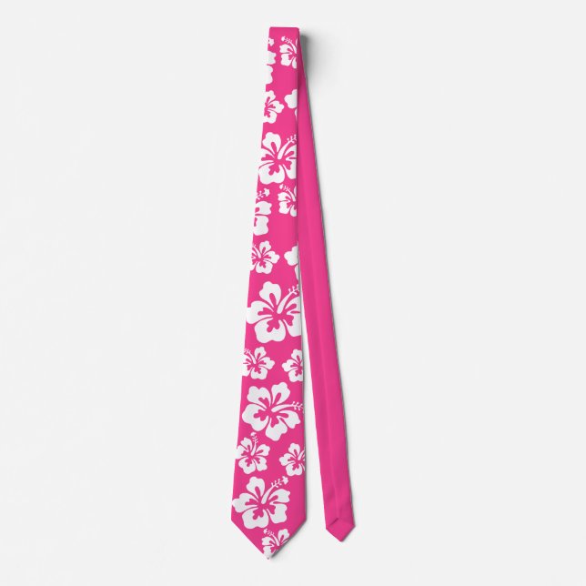 Cravate Fleurs Hawaïennes Roses – Floral Tropical Blanc (Devant)