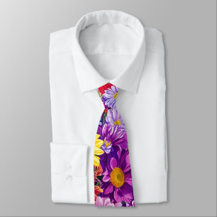 Cravate Fleurs Jardin Jaune rose rouge bleu vert