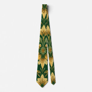Cravate Fleurs jaunes vintage sur fond vert, botanique élé