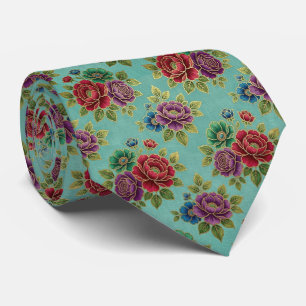 Cravate Fleurs Jeweltone avec Accents Dorés