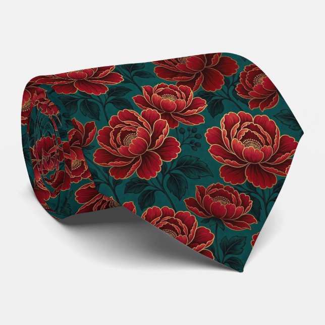 Cravate Fleurs Jeweltone avec Accents Dorés (Roulé)