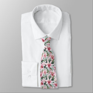 Cravate Fleurs lys roses motif cottagecore fleur sauvage