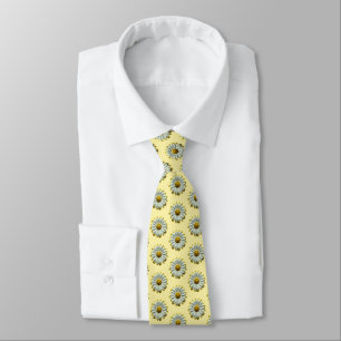 Cravate Fleurs marguerites blanches Mode Beurre Jaune tend