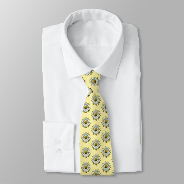 Cravate Fleurs marguerites blanches Mode Beurre Jaune tend (Attaché)