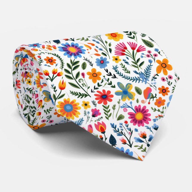 Cravate Fleurs mexicaines Motif coloré (Roulé)