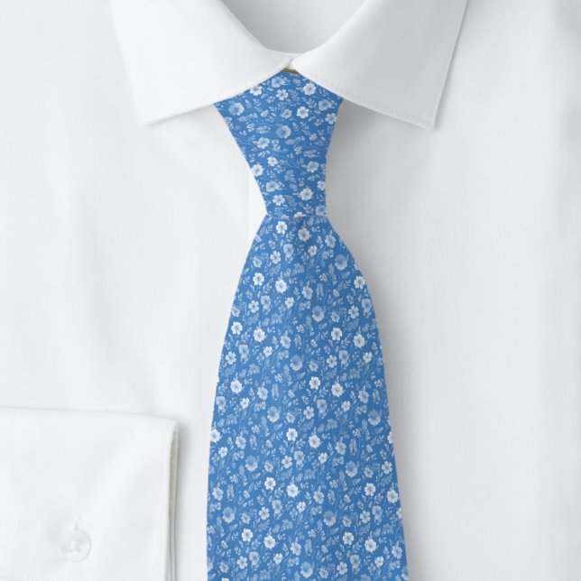 Cravate Fleurs Minuscules Bleu Ardoise (Créateur téléchargé)