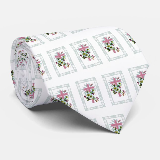 Cravate Fleurs Motif Et Croix (Roulé)