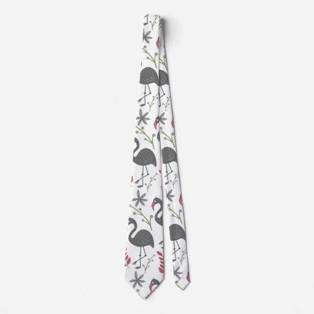 Cravate Fleurs motifs roses flamingo sans coutures, feuill (Devant)